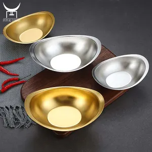 304 Stainless Steel Golden Ingot Plates Candy Jar Dessert Bowl Snacks Nut Serving Tray Fries Containers Rotisserie Tableware