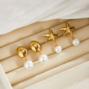 Aretes Personalizados al por Mayor, Resistentes al Agua, de Acero Inoxidable, Chapados en Oro de 18k, con Perlas Finas, Aretes de Estrella de Mar para Mujeres y Adolescentes - Product Image 4