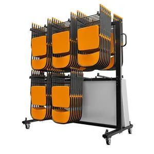 Double-layer Metal Folding Chair Trolley With Wheels