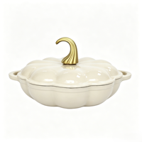 Marmite en fonte émaillée rose mignonne en forme de citrouille avec bouton doré, ustensile de cuisine décoratif pour Halloween et la cuisine à domicile