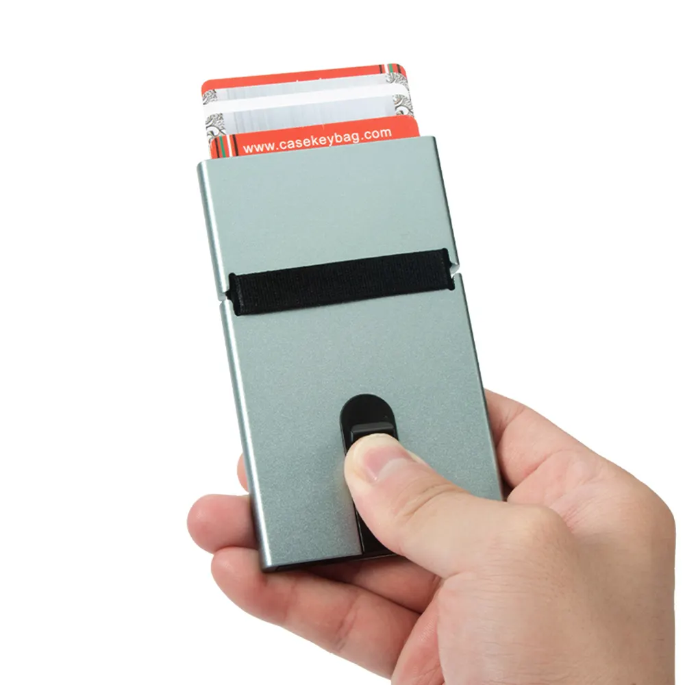 High Quality Rfid Blocking Pop Up Metal Credit Card Holder minimalist Slim Aluminium Wallet for Men