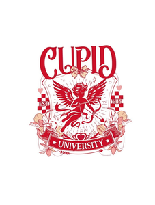 T-shirt da donna taglie forti Cupid University, rossa, a maniche corte, girocollo, casual, con stampa di San Valentino, 100% cotone - Product Image 1