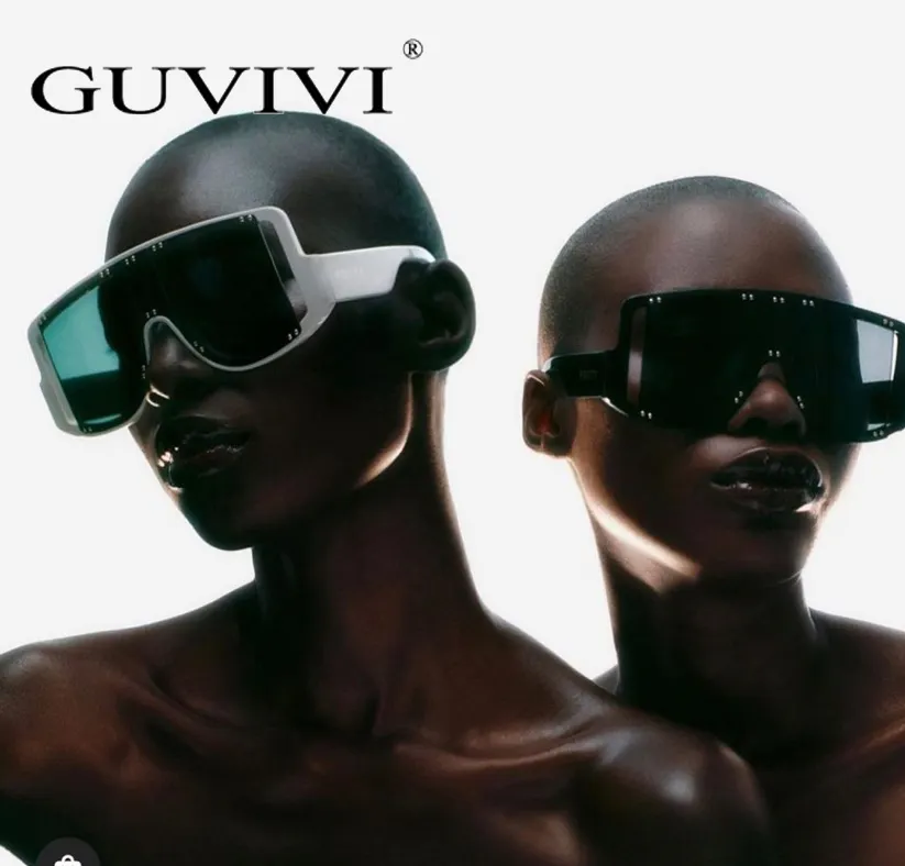 GUVIVI Kacamata Hitam Steampunk Pria dan Wanita, Kacamata Hitam Lensa Satu Potong Retro Gaya INS untuk Pria dan Wanita 2021