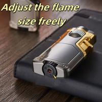 Briquet coupe-vent à trois couleurs créatif avec régulation de gros engrenages Briquet torche rechargeable au butane Flamme réglable