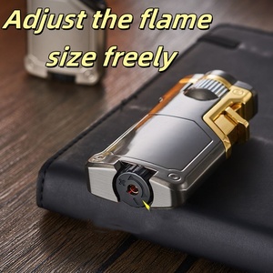 Sáng Tạo ba màu ngọn lửa lớn thiết bị điều chỉnh Windproof nhẹ hơn butan Refillable Torch nhẹ hơn có thể điều chỉnh ngọn lửa - Product Image 4