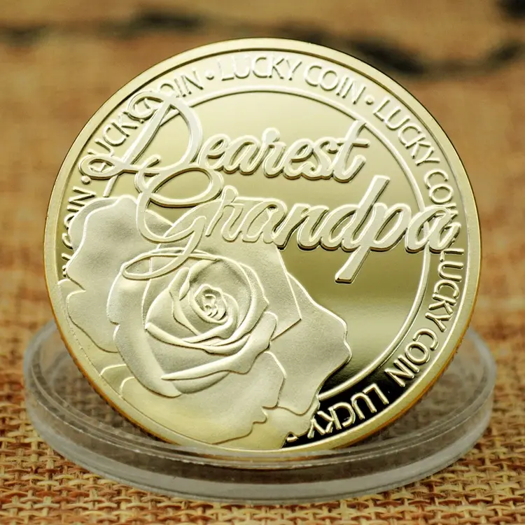 Dearest Grandpa Silver Luck Coin, Metal 24K gold plated Lucky Coins