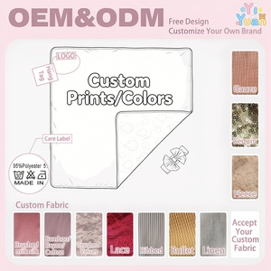 Ensemble <span class=keywords><strong>cadeau</strong></span> personnalisé ODM écologique pour bébés garçons et filles, toutes saisons, comprenant une couverture 600TC, un bonnet et une bandeau, motif mites, 120*120cm, pour siège auto - Product Image 2