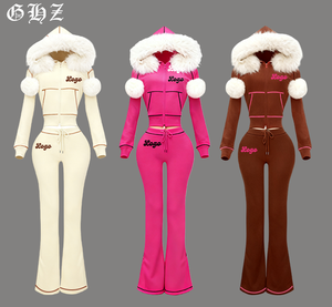 Y2k Cropped Hoodie and <strong>Joggers</strong> Two Piece Set <strong>Women</strong> Clothing Waffle <strong>Knit</strong> <strong>Women</strong> Pants With Fur Collar Streetwear Winter Clothes - Product Image 1