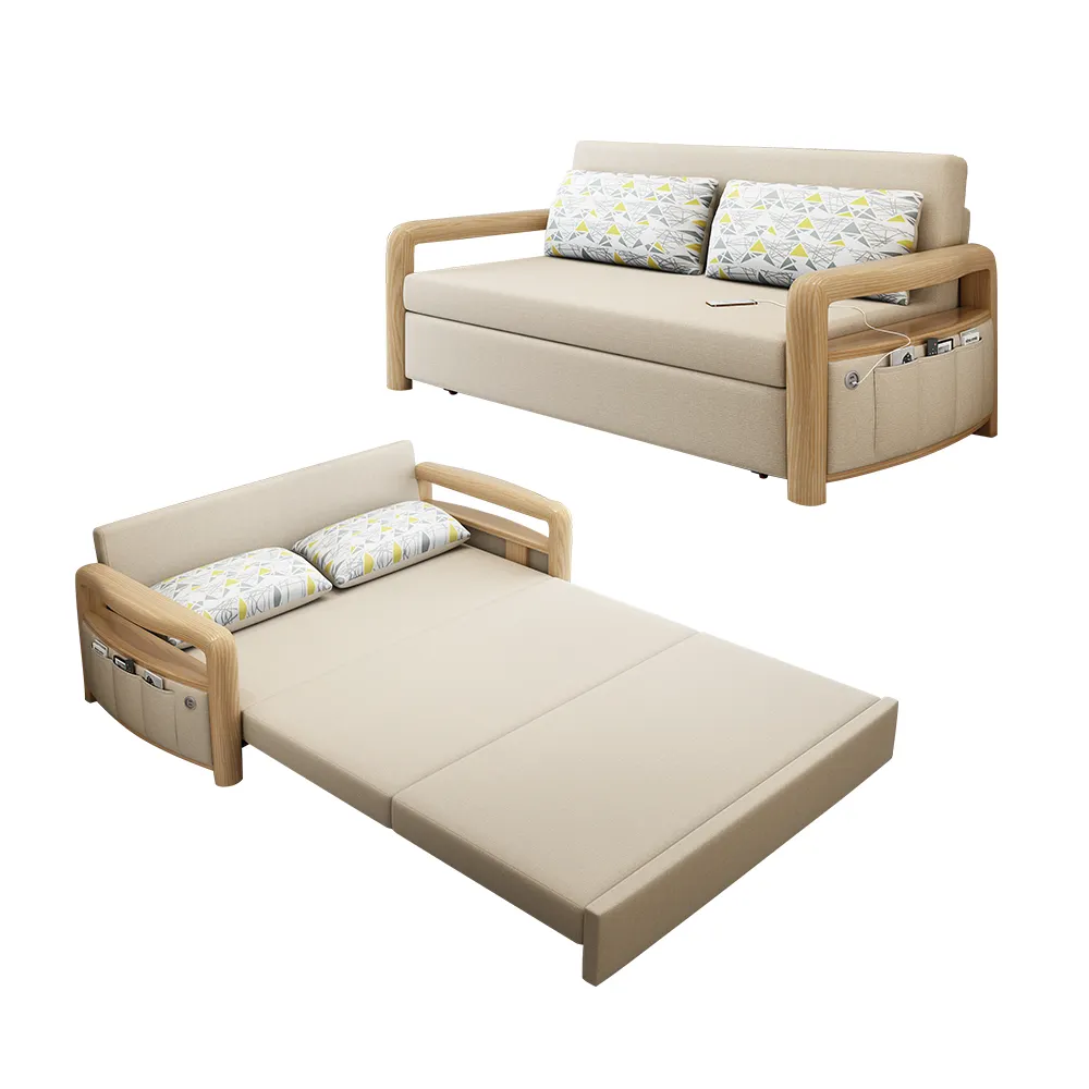 Modern Design Fabric Functional Folding Sleeping Sofa Bed Wooden Sofa Cum Bed With Storage Wall Bed Living Room Sofas