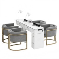 Table de manucure moderne en bois pour salon de beauté avec collecteur de poussière, prise et plus de rangement