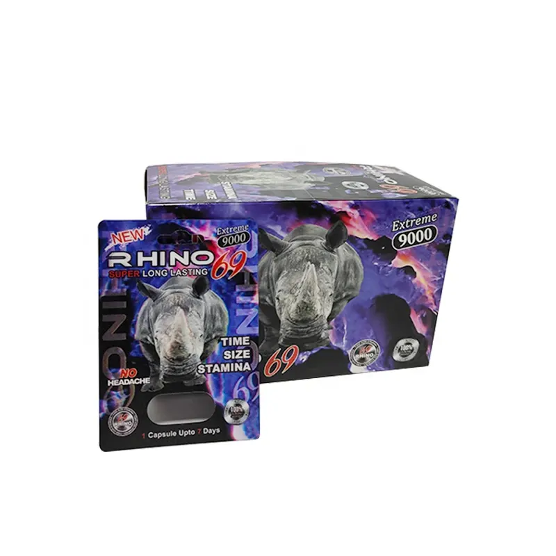Rhino kapsül hapları erkek geliştirme hapları ambalaj ekran kutusu 3D Extreme 9000 Rhino kart stokta
