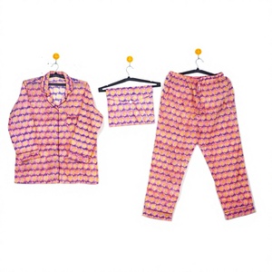 Conjunto de Pijama de 3 Piezas para Mujer, Estampado, 100% Algodón, Manga Larga, Patrón de Puntos, Suave, Informal, Ropa de Dormir de Verano, Lavable a Máquina - Product Image 1