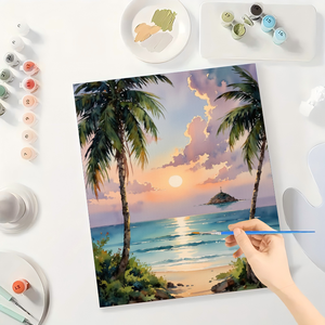 DecorFriday Kit de Pintura por Números de Atardecer Tropical en la Playa, Pintado a Mano para Adultos, Palmeras al Atardecer, 16x20 Pulgadas, Ecológico - Product Image 3