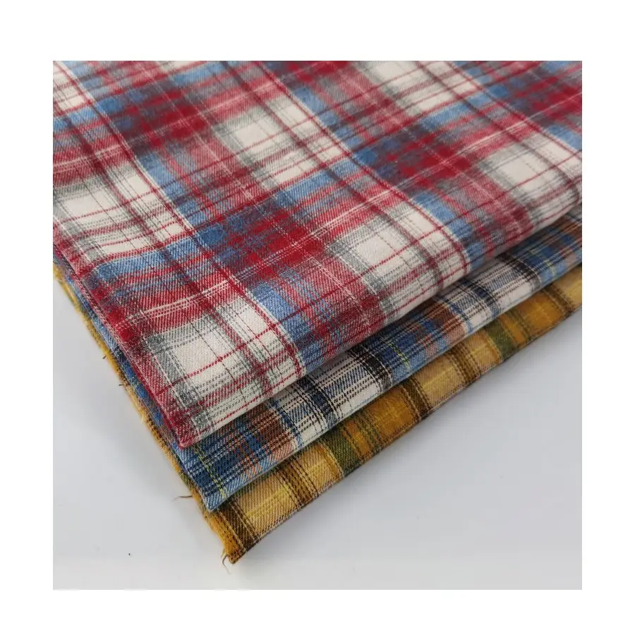 Polyester Cotton Sợi Nhuộm Sọc Đào Cát Flannel Chất Lượng Cao Áo Sơ Mi Sọc Vải