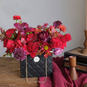 Toptan taşınabilir kağıt çiçek paketi kutusu zincir kare pembe katlanır hediye taşıyıcı çanta lüks çiçek buketi çanta - Product Image 4