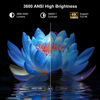 جهاز عرض HQ11W بدقة 4K كاملة مع شاشة LCD ونظام أندرويد 15 وذاكرة وصول عشوائي 3 جيجابايت وسعة تخزين 64 جيجابايت وسطوع 3600 لومن ANSI، محمول للمسرح المنزلي وتشغيل الفيديو والأفلام