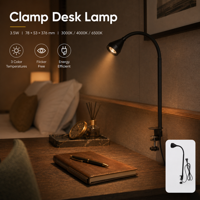 Durable Gooseneck Work Light Clamp Desk Lamp 3.5W 3 CCT for Spotlight with Clamp Base Flexible Arm Task Light