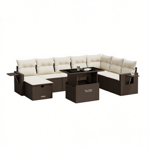 Ensemble de canapé de jardin modulaire en rotin PE marron avec rangement, mobilier d'extérieur au design moderne, coussins en mousse haute densité - Product Image 1