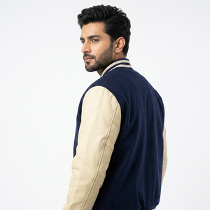 Veste de baseball style varsity pour homme, en laine avec manches en cuir - Product Image 1