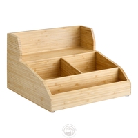 Organisateur de station à café moderne en bambou naturel écologique, support de rangement multi-compartiments pour condiments, tasses et couvercles, accessoire de bar à café