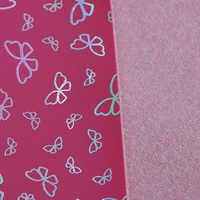0.7mm holographique arc-en-ciel effet papillon imprimé synthétique Faux cuir PU tissu pour sacs artisanat enfants filles chaussures supérieure