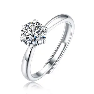 New Trendy White Gold Plated 925 Sterling Silver High Quality 1ct 6.5mm Moissanite Engagement Rings