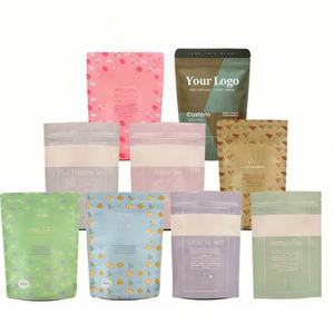 Sachet en papier kraft biodégradable refermable avec fermeture éclair, impression personnalisée du logo, pour en-cas et biscuits, emballage alimentaire en papier kraft - Product Image 2