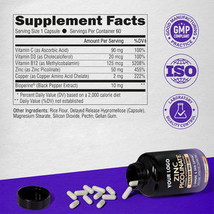 Cápsulas de suplemento de zinc personalizables OEM/ODM Multivitamina de picolinato de zinc para inmunidad y piel, soporte antioxidante - Product Image 2