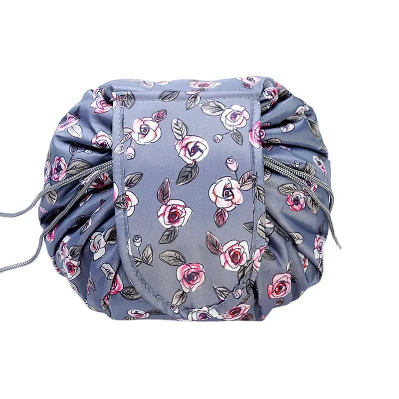 Low MOQ New Design Lightweight Fun Drawstring Makeup Bags Pink Lazy Washable Flat Drawstring Cosmetic Bag