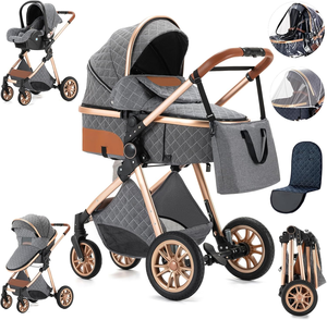 Passeggino di Lusso Rosa 3 in 1 per Bambini, Carrozzina Pieghevole con <span class=keywords><strong>Seggiolino</strong></span> <span class=keywords><strong>Auto</strong></span> - Product Image 4