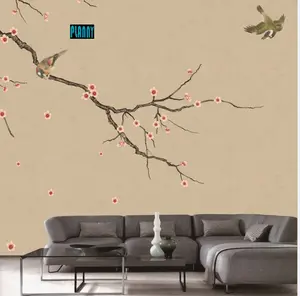 鳥の壁画と梅のボッサムリビングルームのための中国風の人気のある生地の壁紙