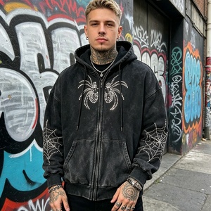 <span class=keywords><strong>Felpa</strong></span> con <span class=keywords><strong>Cappuccio</strong></span> Vintage da <span class=keywords><strong>Uomo</strong></span> con Zip e Design in Strass, Oversize, Stile Streetwear, Hip Hop, Casual, Y2K - Product Image 2