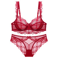 Sexy Luxuriöse Transparente Blumen-Netz-Lingerie Übergröße A-E Cup Rückverschluss Zwei Reihen Haken Feste Träger Damen Unterwäsche-Set