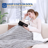 Couverture chauffante électrique de haute qualité en fausse fourrure côtelée, avec minuterie 2H, protection contre la surchauffe, lavable en machine, pour canapé