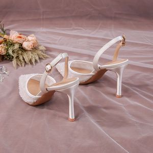 Sandales à talons pour femmes, taille 33, blanches, Talons Dames, chaussures de mariage de luxe, sandales à lanières, talons pour femmes - Product Image 4