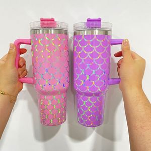 แก้วกาแฟทรงเมอร์เมดสีไล่ระดับแบบโฮโลแกรม ขนาด 40 ออนซ์ พร้อมฝาและหลอด - Product Image 4