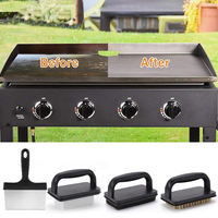 Kit d'outils de nettoyage pour barbecue : pierres ponce, brosses, éponges, poignée en plastique, résistant à la chaleur, kit en pierre noire, métal