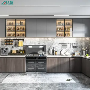 Ais Imported Modern Design Ready Made Kitchen Furniture Set Modular Flat Pack Grey Wood Melamine Cabinet Kitchen From China