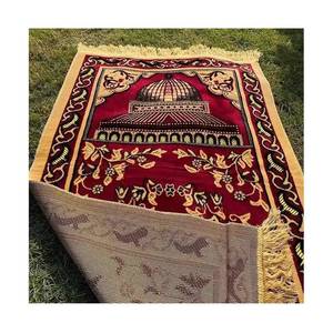 Alfombra de oración floral árabe musulmana tradicional, venta al por mayor de fábrica, felpa, jacquard grueso, cojín suave, poliéster islámico - Product Image 1