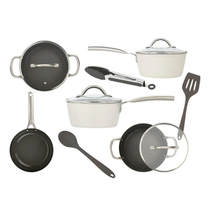High Quality Ceramic Marble Coated <b>Pot</b> Pan Glass Lids Wooden Soft touch Handles Non Stick 12 Piece Forged Aluminium Cookware <b>Set</b> - Product Image 5