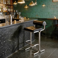 Tabouret de bar moderne en acier avec assise capitonnée en cuir PU, chaise de bar de style mid-century pour îlot de cuisine, café, hôtel, bar