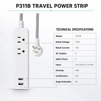 Multiprise de voyage approuvée pour les croisières, sans protection contre les surtensions, avec 2 prises et 2 ports USB, rallonge compacte pour bureau, prise américaine