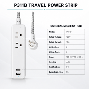 Multipresa da Viaggio Approvata per Navi da Crociera, Senza Protezione da Sovratensione, con 2 Prese e 2 Porte USB, Cavo di Prolunga Compatto da Scrivania, Spina USA - Product Image 4