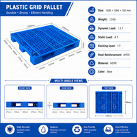 Palette en plastique renforcé empilable 1200*1000mm, surface grillagée, palette en HDPE écologique pour la manutention en entrepôt industriel
