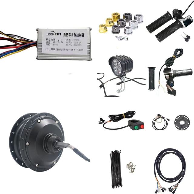 24V 250W Brushless Hub Motor Kit LCD Display Lithium Battery Rear Carrier Thumb Throttle for Electric Bicycle Scooter Conversion