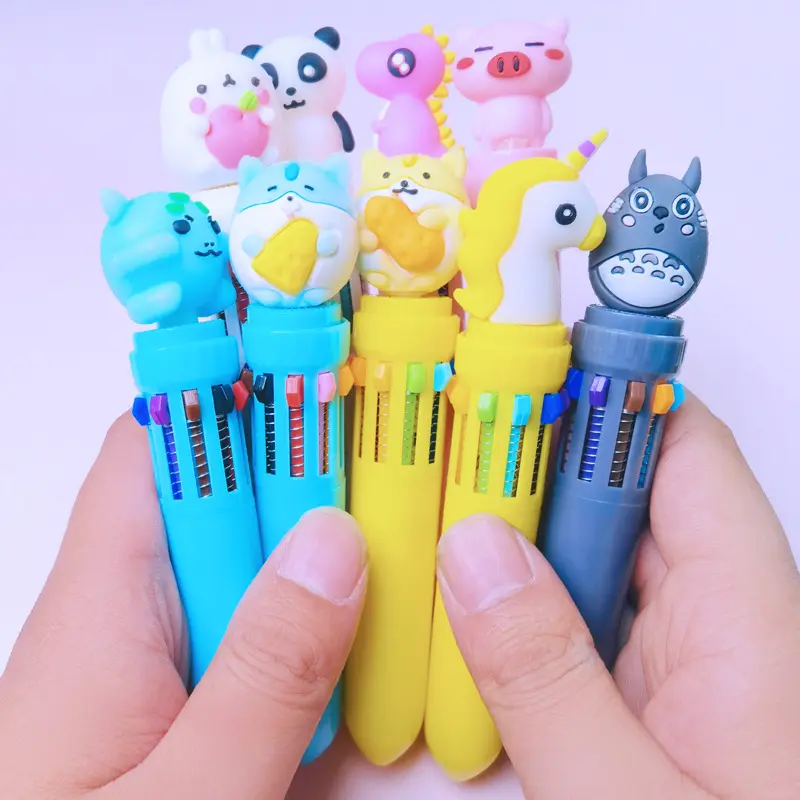 0.7mm Kawaii Cartoon Customized Logo Multi-color Ball Pen 10 colors in 1 Japanese Pen with Doll