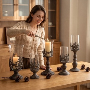 Portavelas Metálico Vintage Estilo Huracán, Bronce Gris Retro, Centro de Mesa <span class=keywords><strong>para</strong></span> Bodas y Navidad, Hecho a Mano, Ecológico, con Protector de Vidrio - Product Image 5