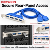 Kabel Braket Panel Belakang DFX 4 Port USB 3.0 50cm 5Gbps Dual 19Pin 20Pin Header Motherboard Female ke USB-A Female untuk Casing PC