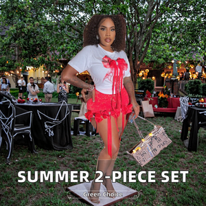 Nuevo Conjunto de 2 Piezas para Mujer: Top Corto y Pantalones Cortos de Ciclista, Moda Casual de Verano con Encaje y Cinta, Ajuste Ceñido hasta la Rodilla - Product Image 3