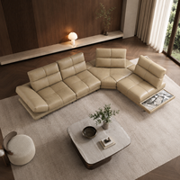 Canapé d'angle moderne en cuir véritable beige écologique avec dossier réglable et rembourrage en mousse pour appartements, hôtels et salons